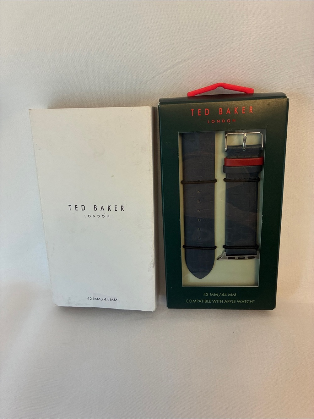 Ted Baker Navy Leather Apple Watch Strap with Red Loop